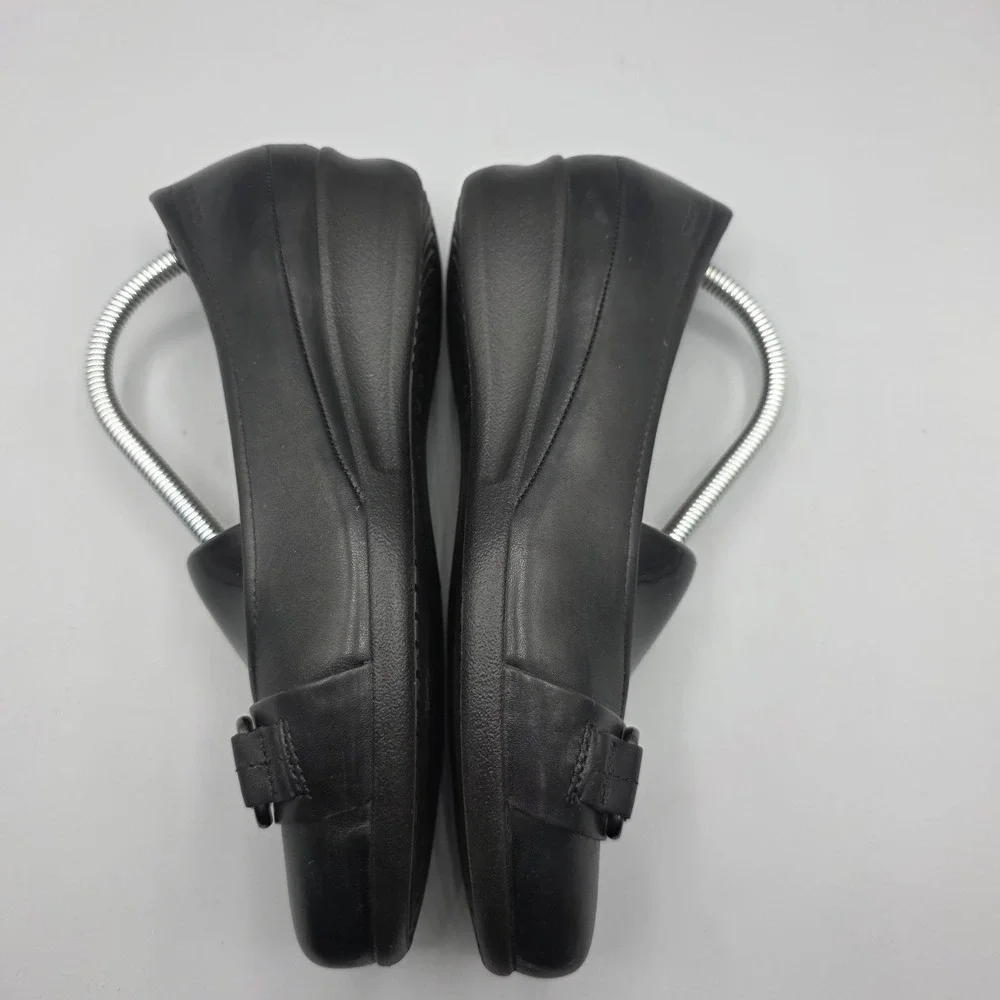 Ecco‎ Abelone Comfort Shoes Womens 37 Black Leather Wedge Heel Slip On Buckle